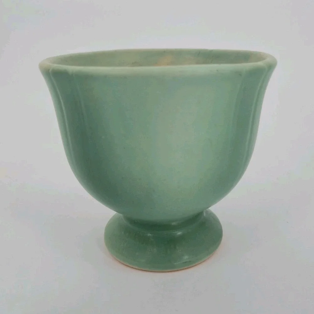 Vintage Weller Pottery Dogwood Flower Aqua Green Footed Vase Planter 4 In. Deco